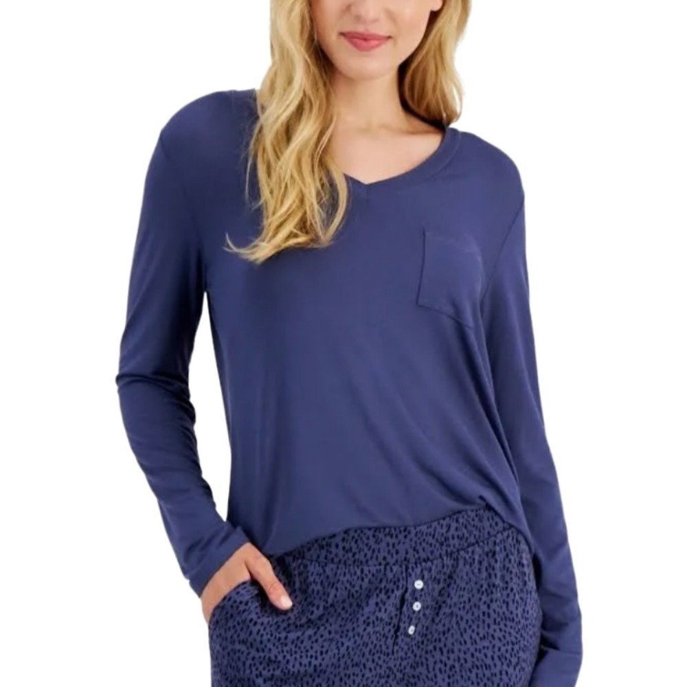 Jenni Pajama Top Women XS Navy Knit Long Sleeve Scoop Neck‎ Loungewear